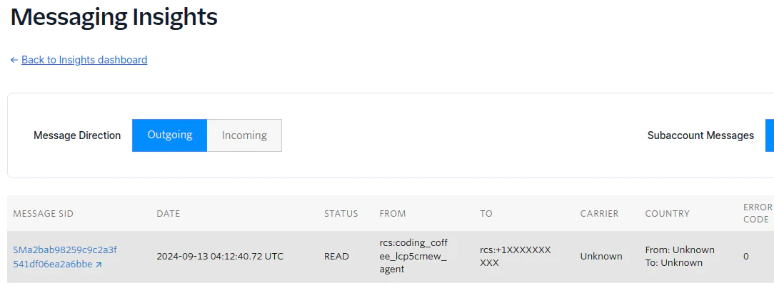 Messaging Insights with full info in a table