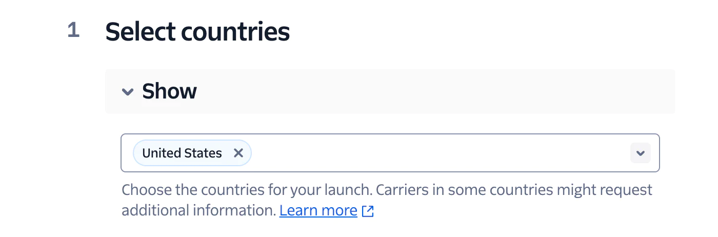 RCS with Twilio pickign your countries to send compliance