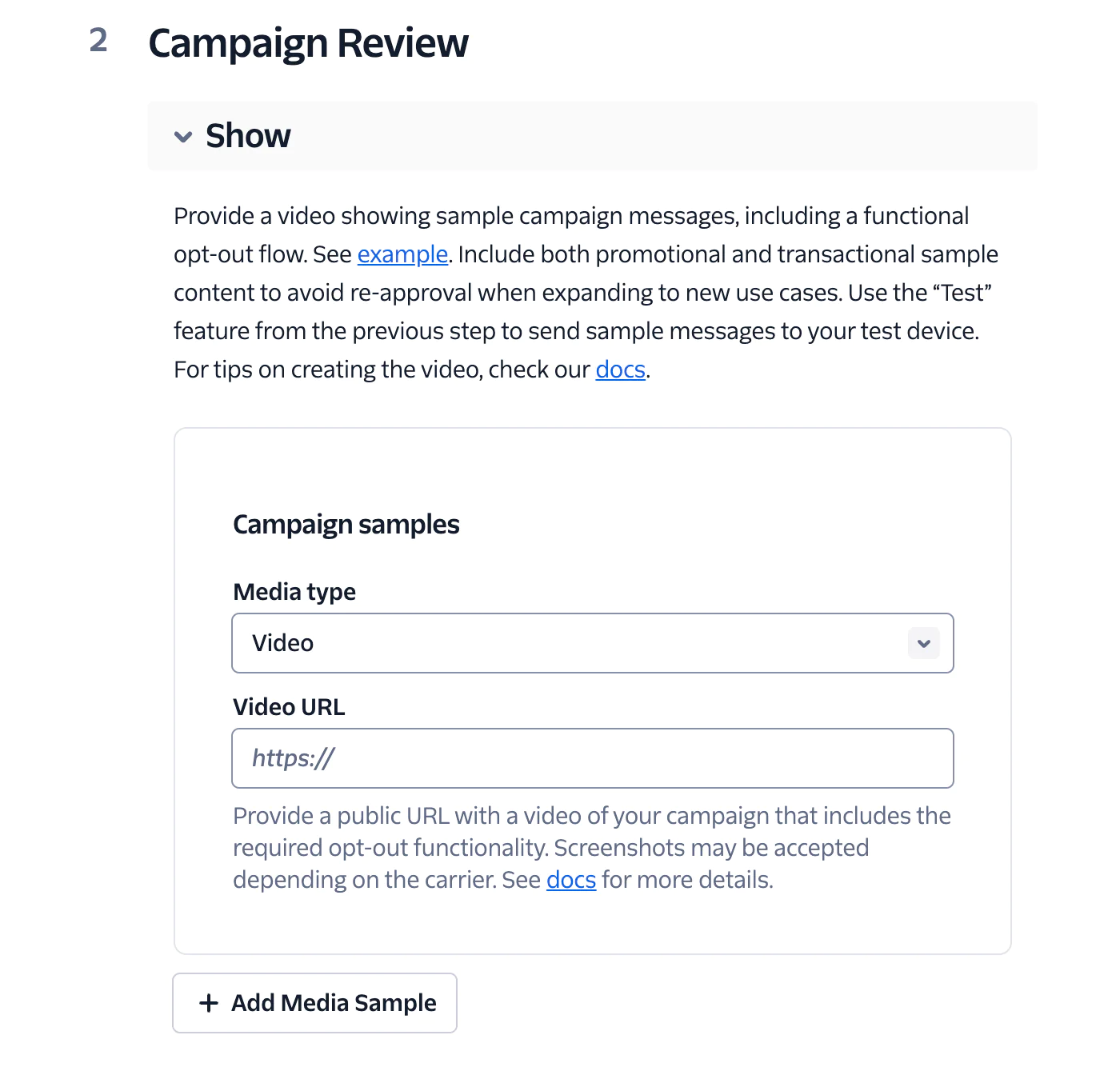 Campaign Review step for Twilio's RCS Compliance