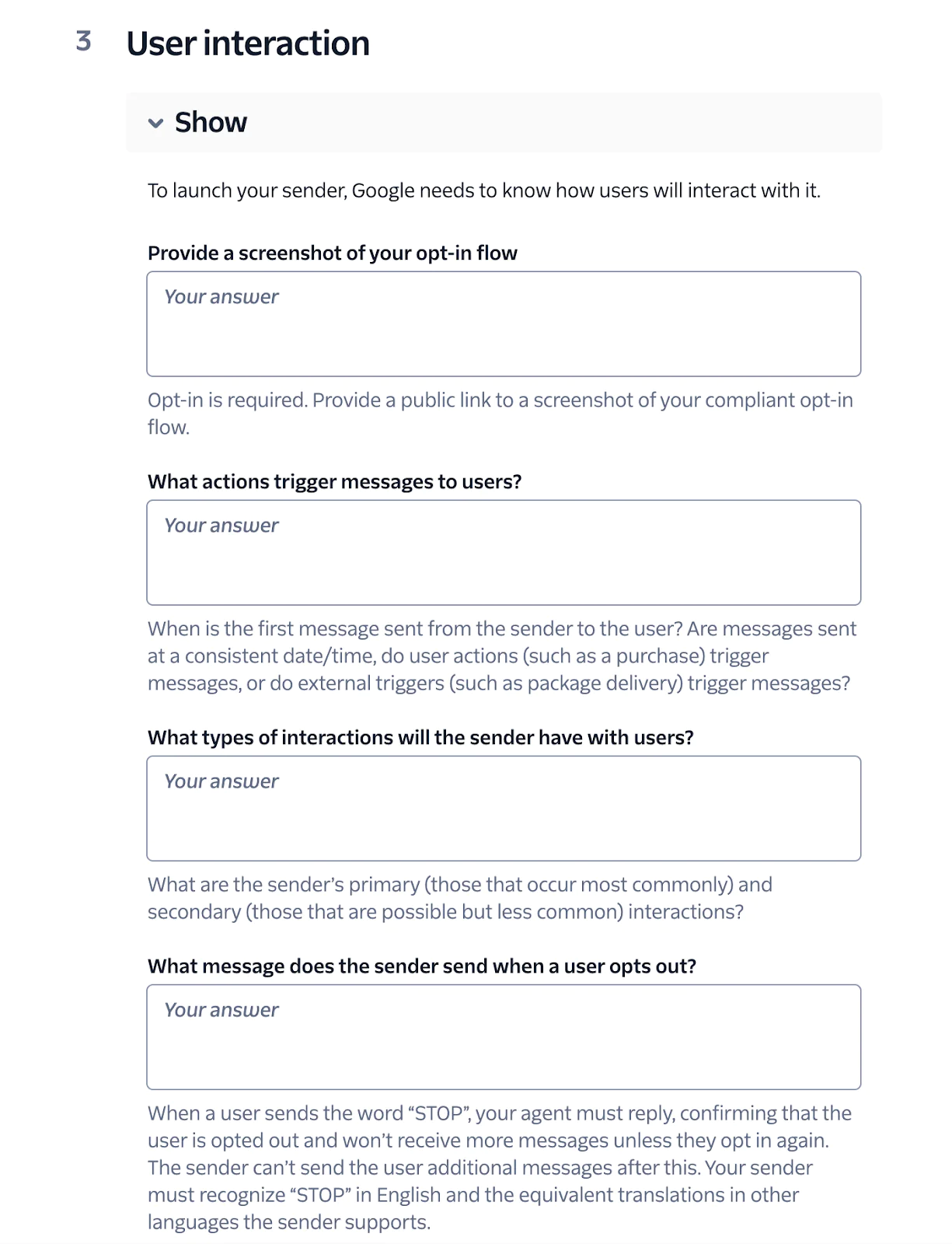 Showing your user interaction steps for Twilio RCS