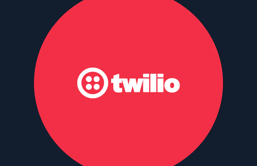 Twilio logo with white text and four-dot icon on a red circle background