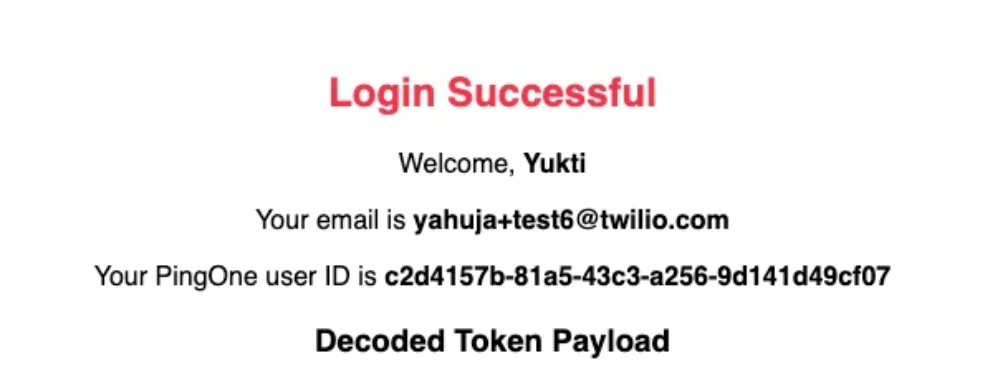 successful Login screen