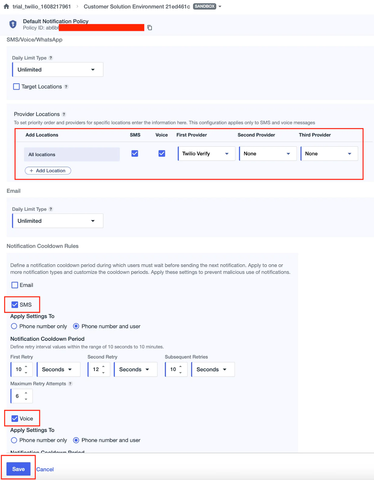 PingOne Notification Policies
