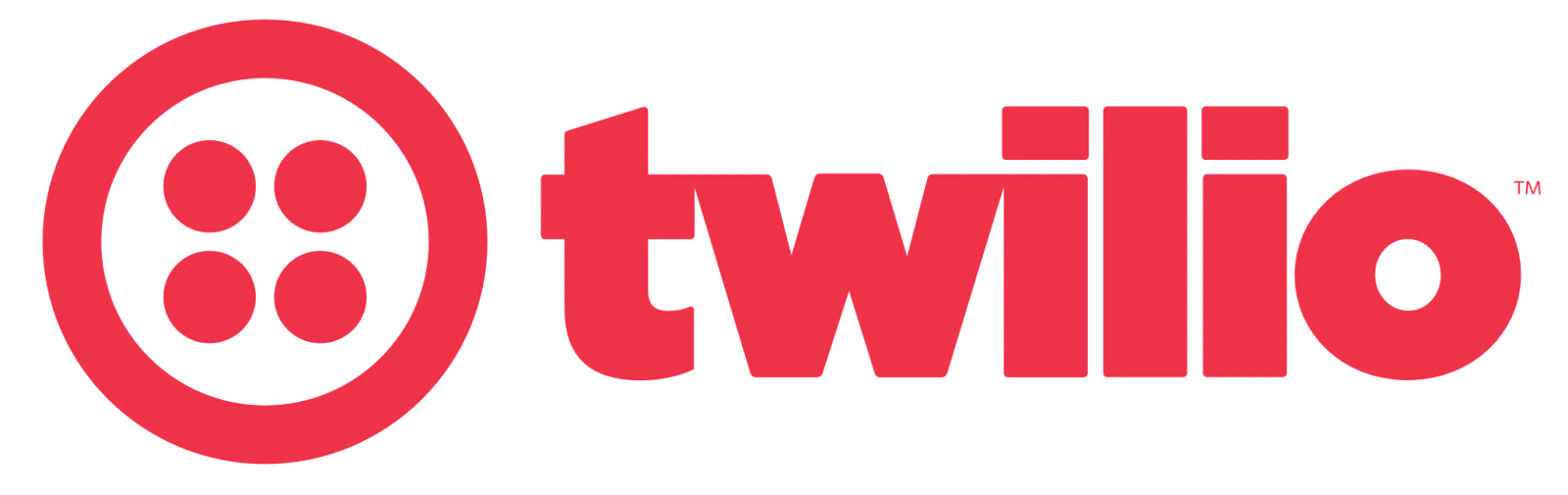 Red Twilio logo with the company name and a circular icon with four dots.