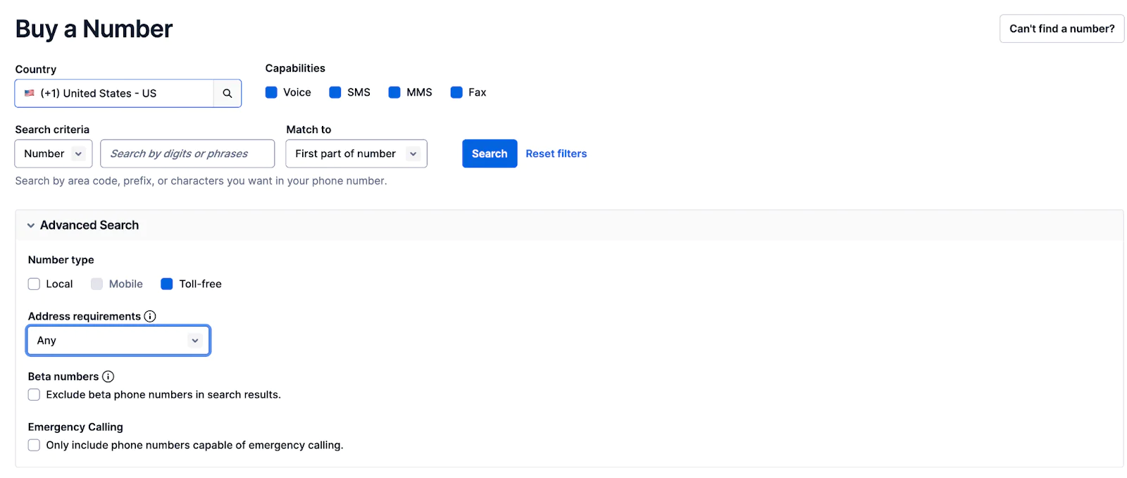 Purchase a phone number with Twilio
