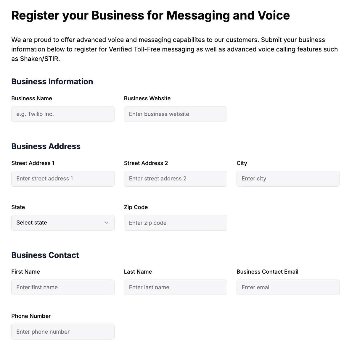 App UX showing business registration information.