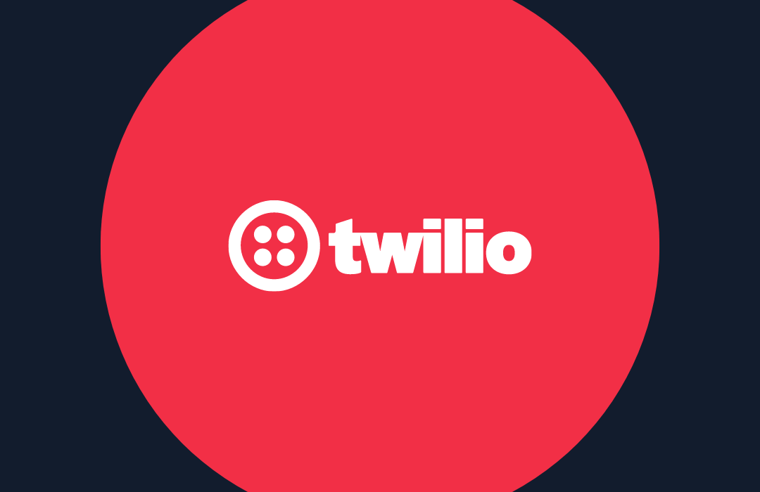 Twilio logo with a red circle background and white text, featuring four dots forming a larger circle.