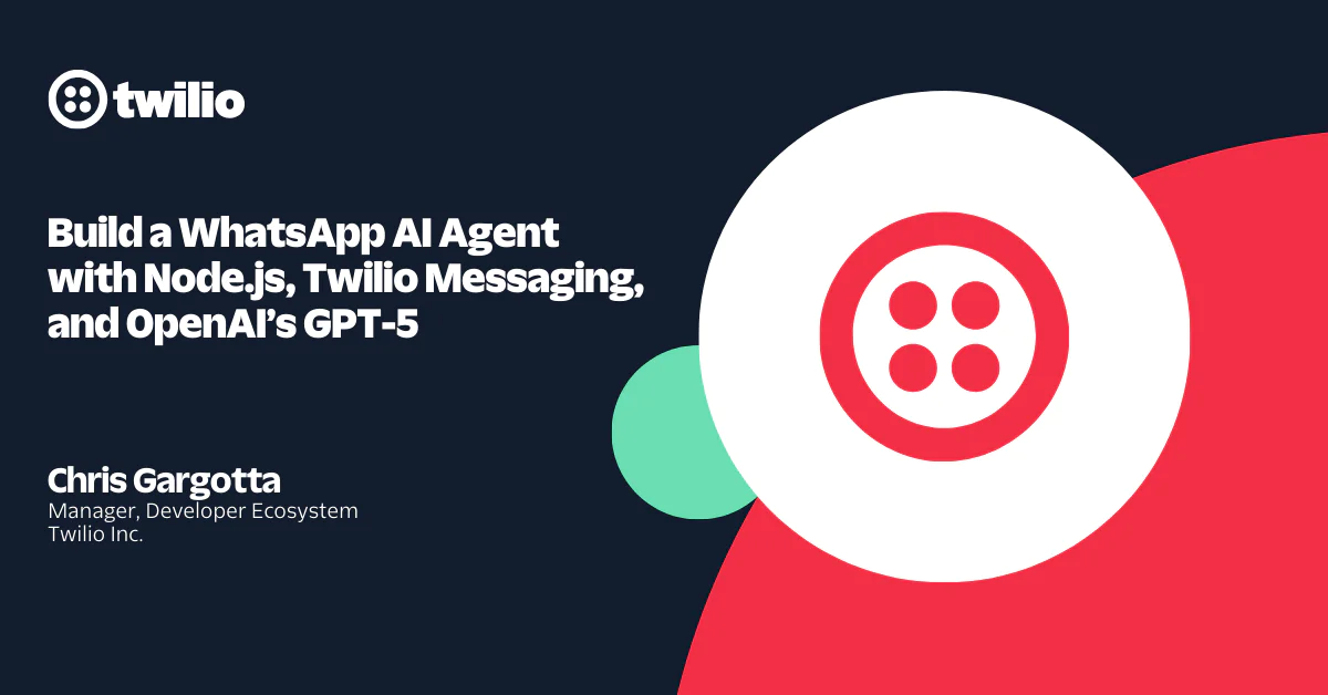 Twilio event banner about building a WhatsApp AI agent using Node.js, Twilio Messaging, and OpenAI’s GPT-5.