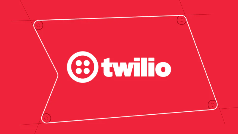 White Twilio logo on a red background with a hexagonal outline.