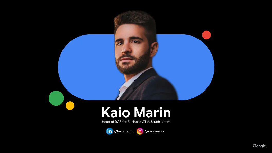 Image of Kaio Marin with social media handles and job title displayed on a blue and black background.