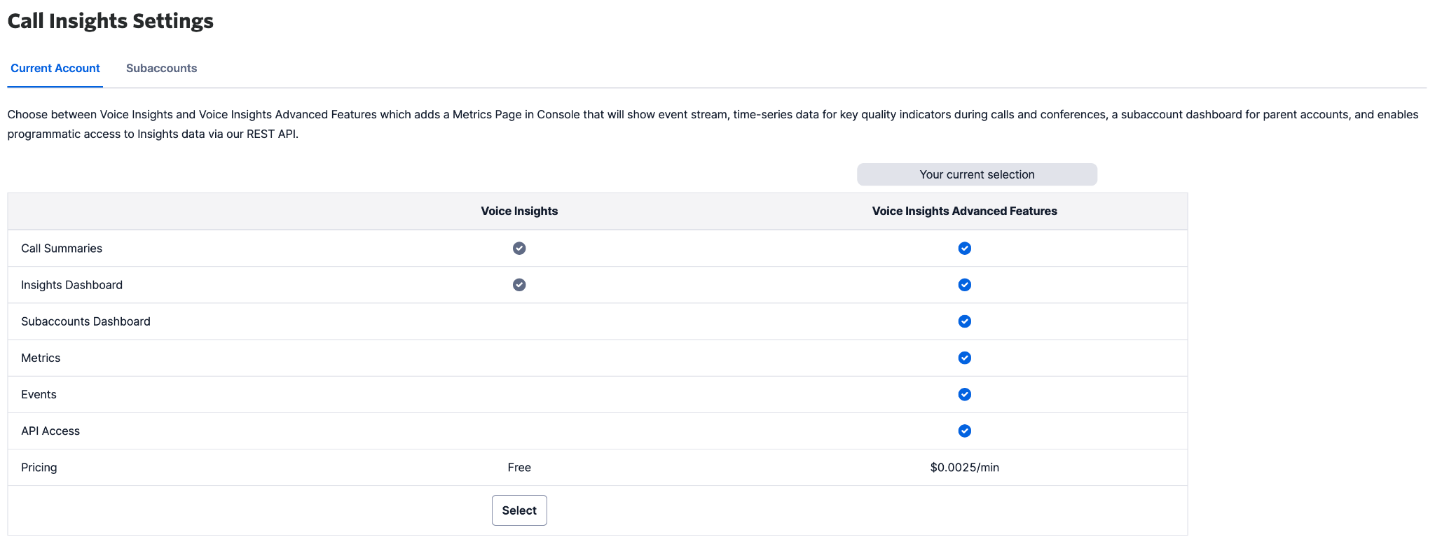 Call Insights Settings