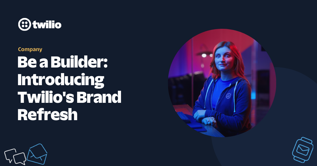A woman in a blue hoodie sits in a tech office next to the text Be a Builder