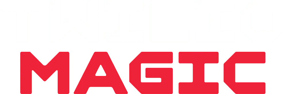 Twilio Magic logo with the word TWILIO in white and MAGIC in red, bold uppercase letters.