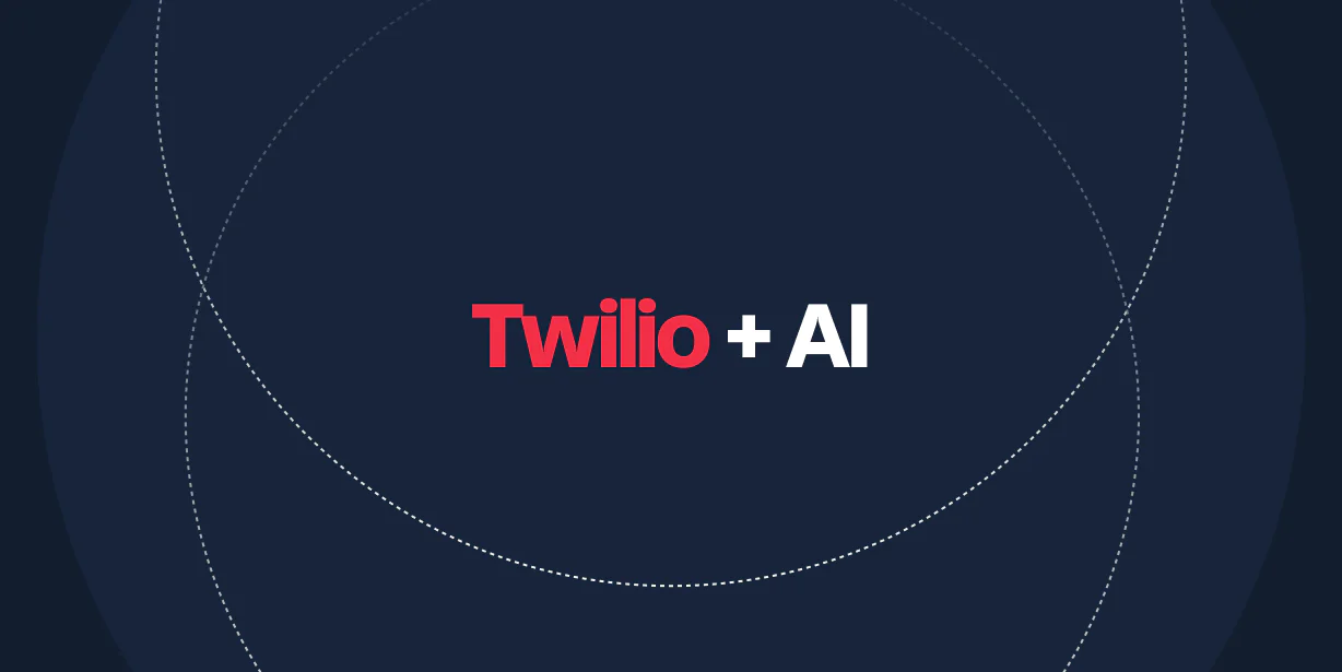 Dark background with Twilio and AI text in the center and overlapping dotted circles.