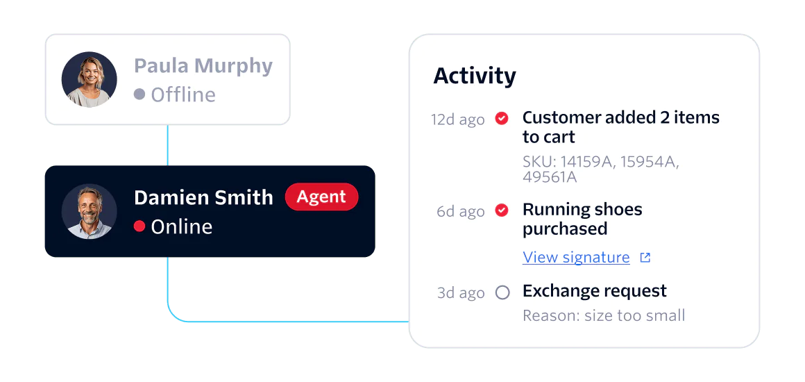 Seamless hand-off to a call center agent who can immediately help with the customer request