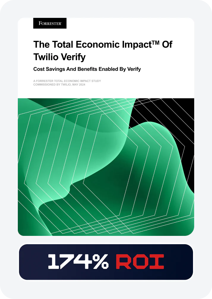 Report cover of The Total Economic Impact™ Of Twilio Verify with ROI and graph illustrations.