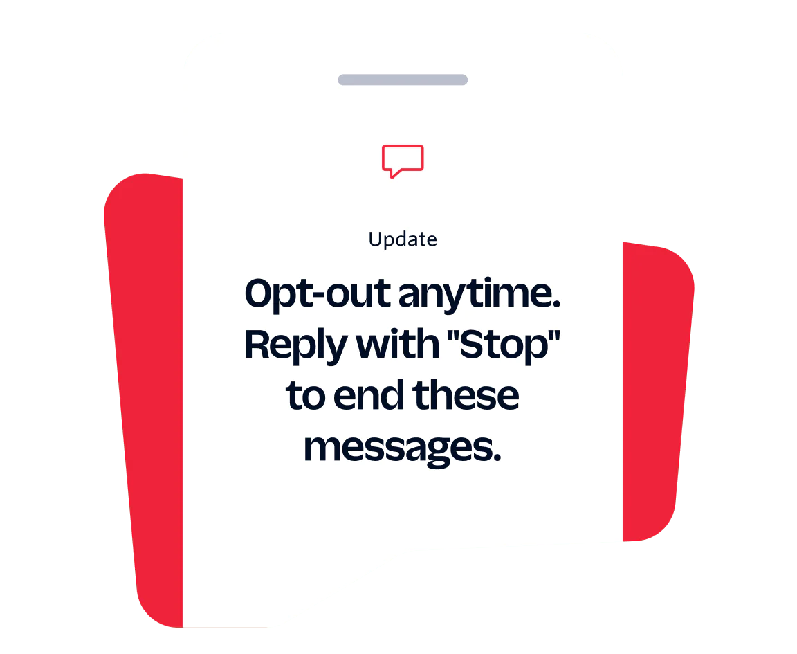 Message prompting users to reply with Stop to opt out of receiving further messages.