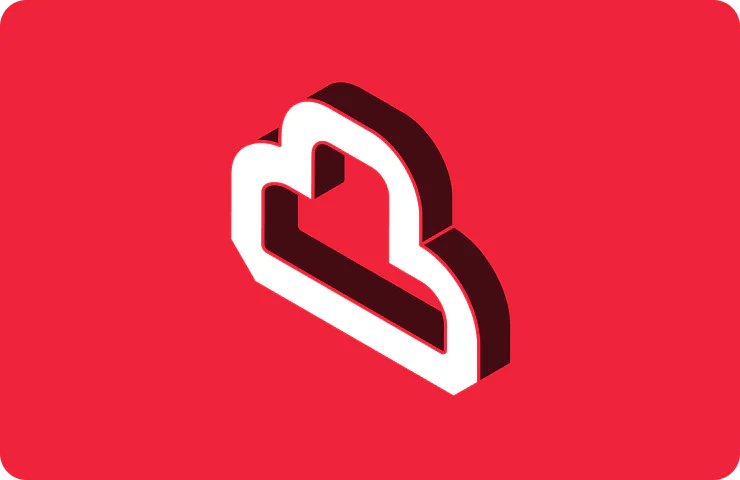 Isometric red and white cloud icon set against a solid red background