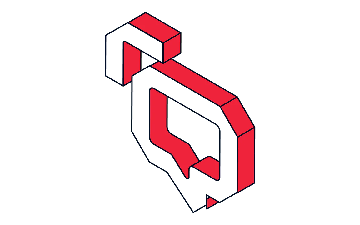 3D geometric letter Q with a red and white color scheme