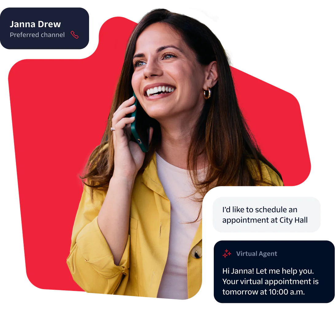 Woman Scheduling Appointment via Virtual Agent on Phone Woman in yellow jacket talking on phone, scheduling an appointment through virtual agent.