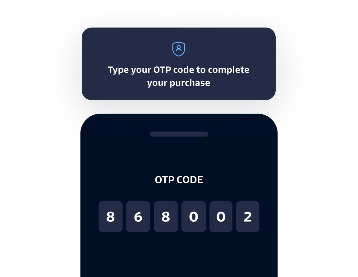 Mobile screen displaying a prompt to enter OTP code with six digits already filled in.