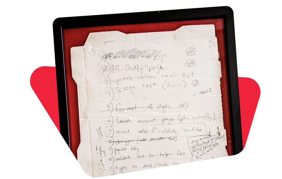 Handwritten Notes on Tattered Paper Handwritten notes on tattered paper with various tasks and scribbles.