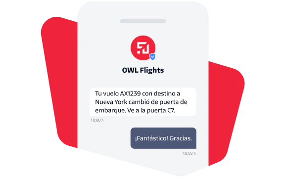 Chat message informing a passenger that their flight gate has changed to Gate C7.