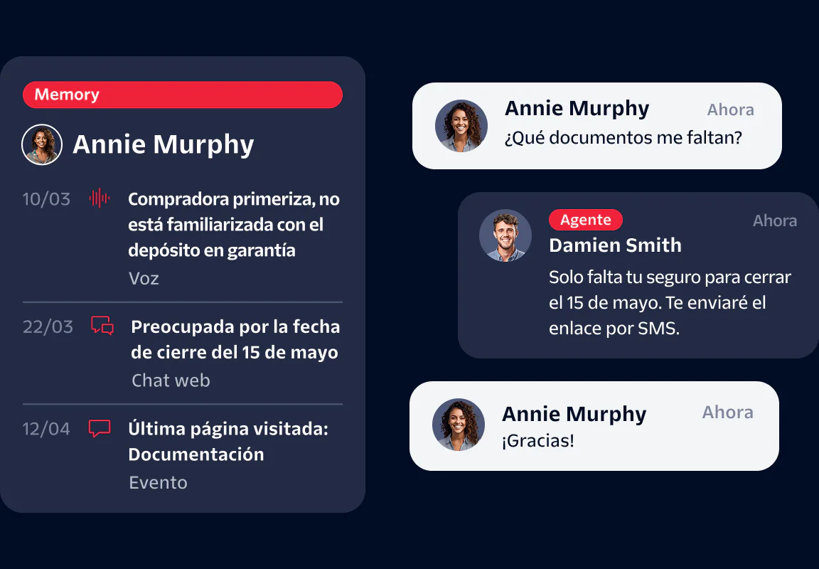 Messaging interface showing a conversation between Annie Murphy and Agent Damien Smith with task details.