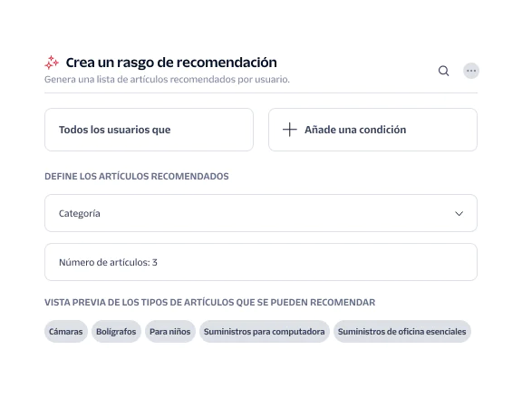 Interface for generating a list of recommended items with conditions for user attributes and item categories.