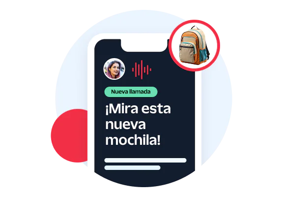 Smartphone displaying a notification about a new backpack with an image of a backpack and a user's profile picture.