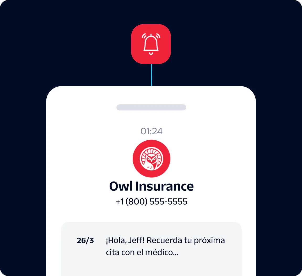 Smartphone screen showing an Owl Insurance notification about an upcoming doctor appointment.