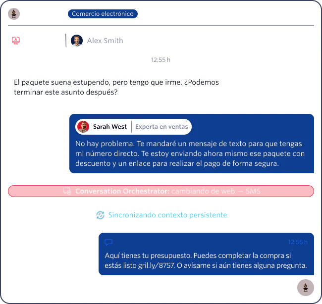 Chat between a customer and a sales expert about the Summit G4 Grill bundle with SMS follow-up link.