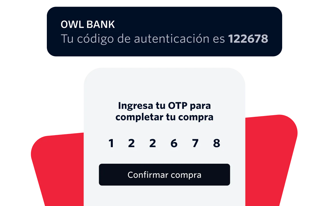 OTP authentication screen showing a six-digit code entry and a confirmation button.