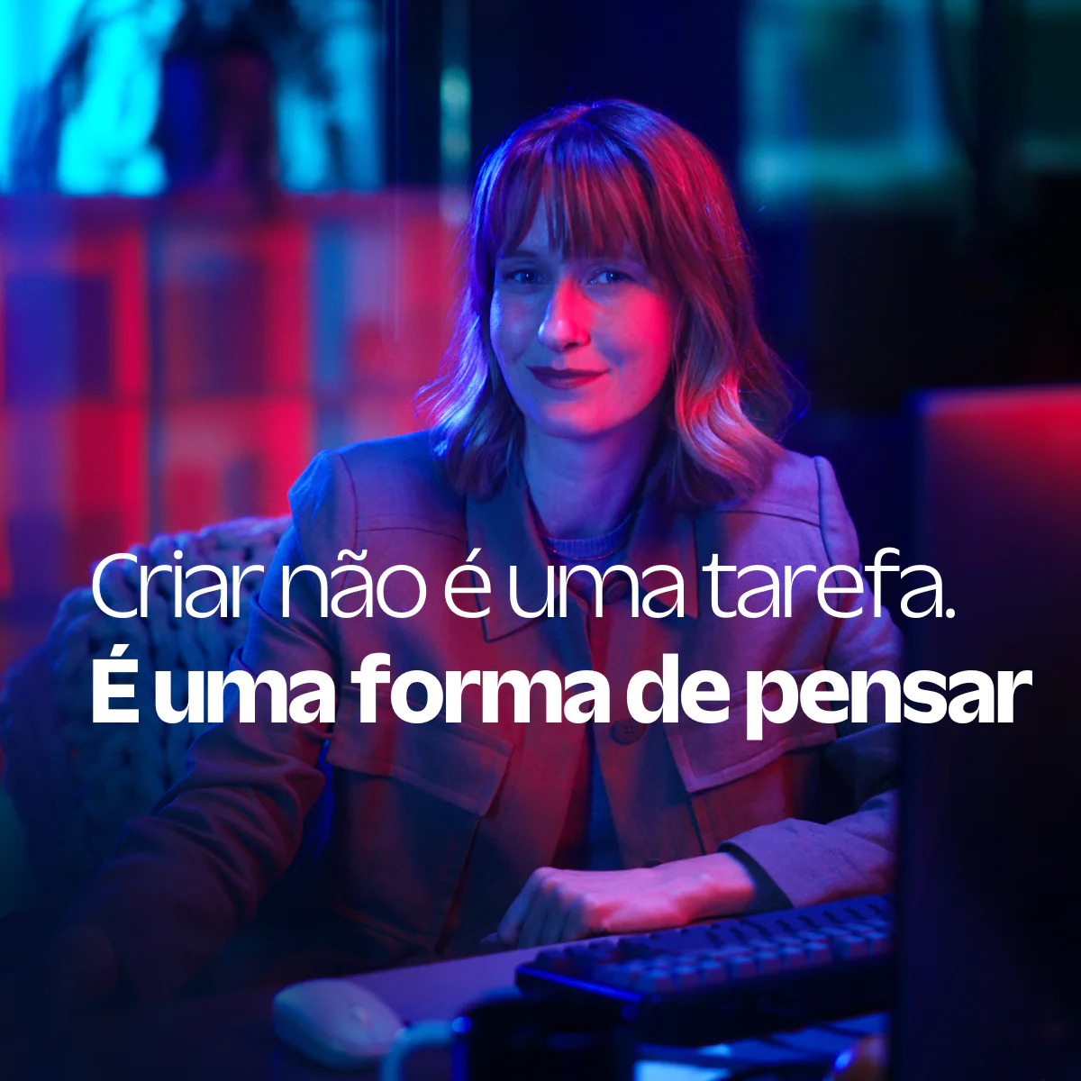 Woman in business attire with motivational text overlay about the builder mindset.