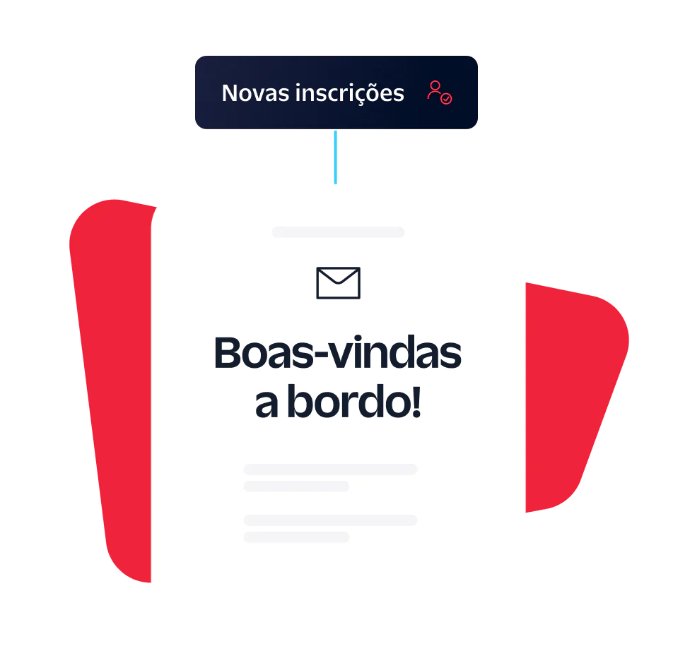 Illustrated notification with text Welcome aboard! and New Signups label above