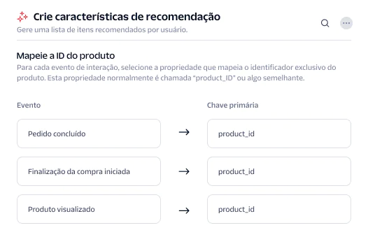 Screen showing recommendation trait creation process by mapping events to the product_id primary key.