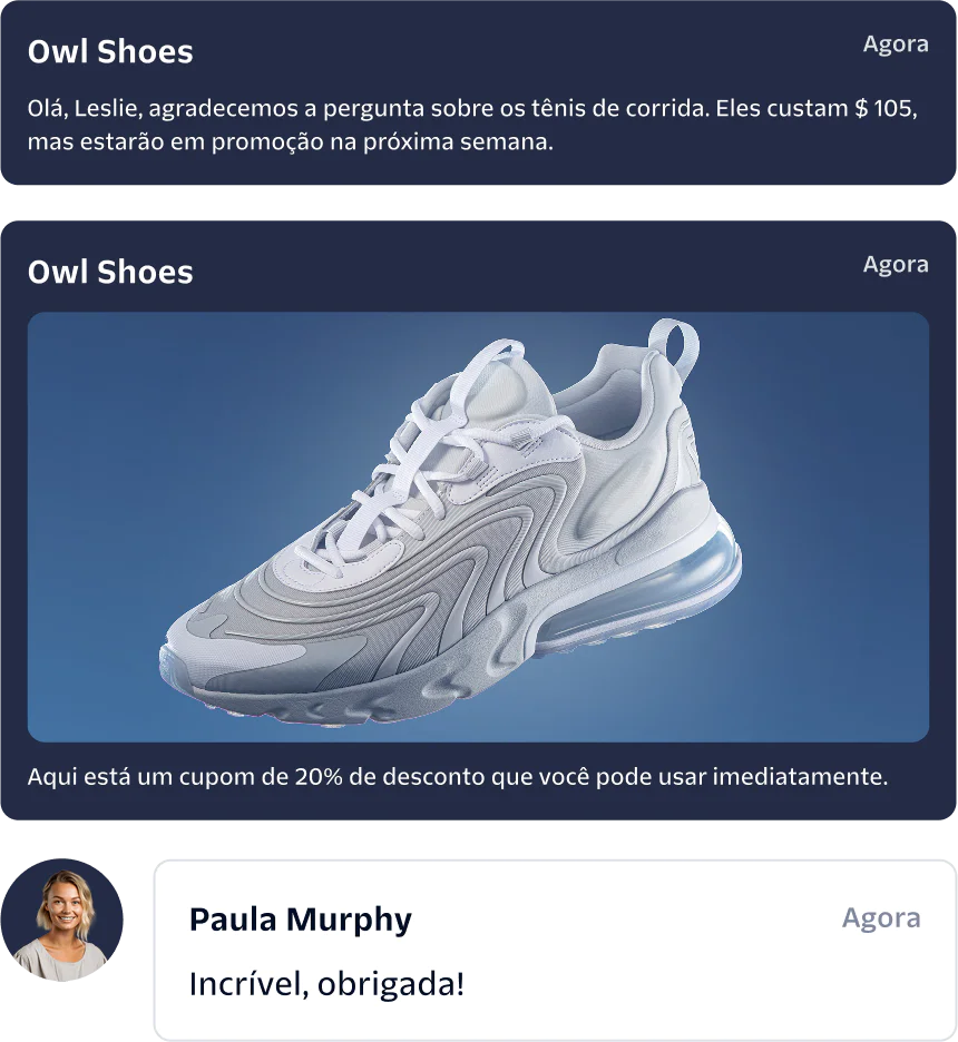 Illustration of a customer getting a message from a live rep with an incentive to complete the purchase.