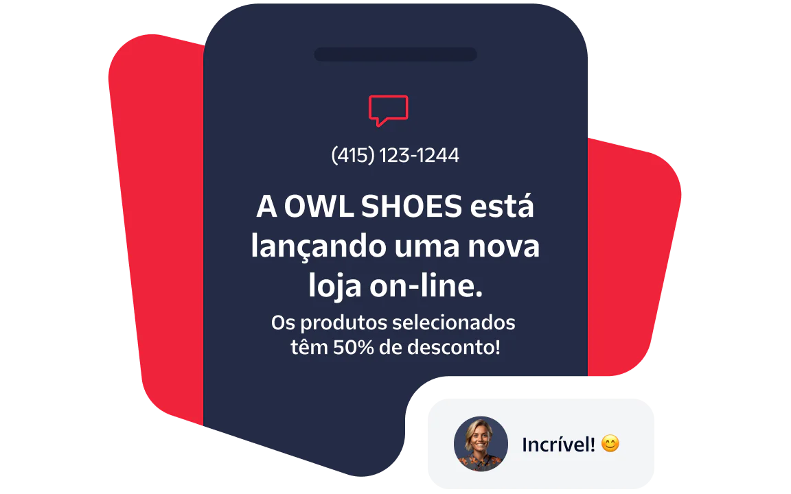 Owl Shoes launching a new online store, selected products are 50% off, customer expressing excitement.