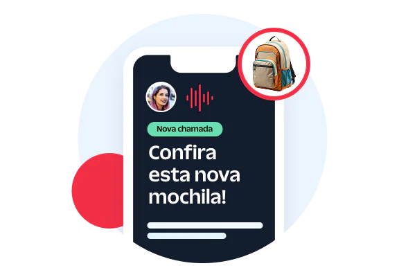 Smartphone displaying a notification about a new backpack with an image of a backpack and a user's profile picture.